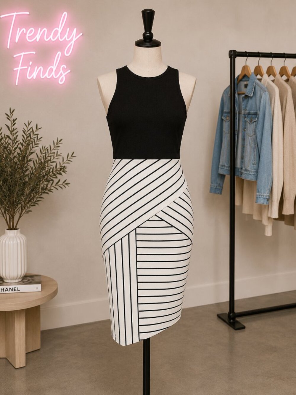 Lulus Kiss Cross Black & Ivory Striped Midi Dress